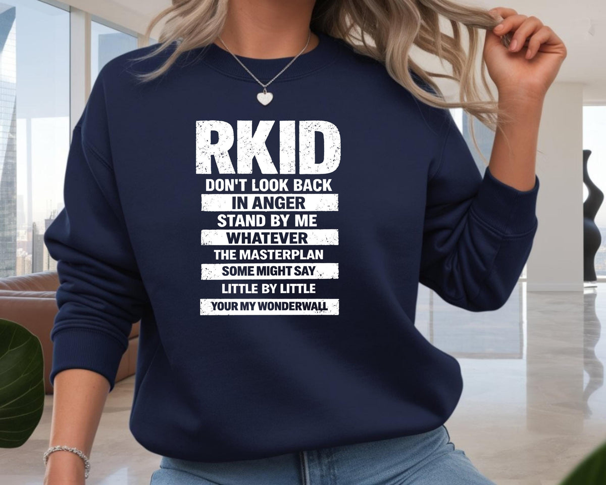 Music Sweatshirt: RKID Britpop Design, Navy Blue Colour Gildan Heavyweight
