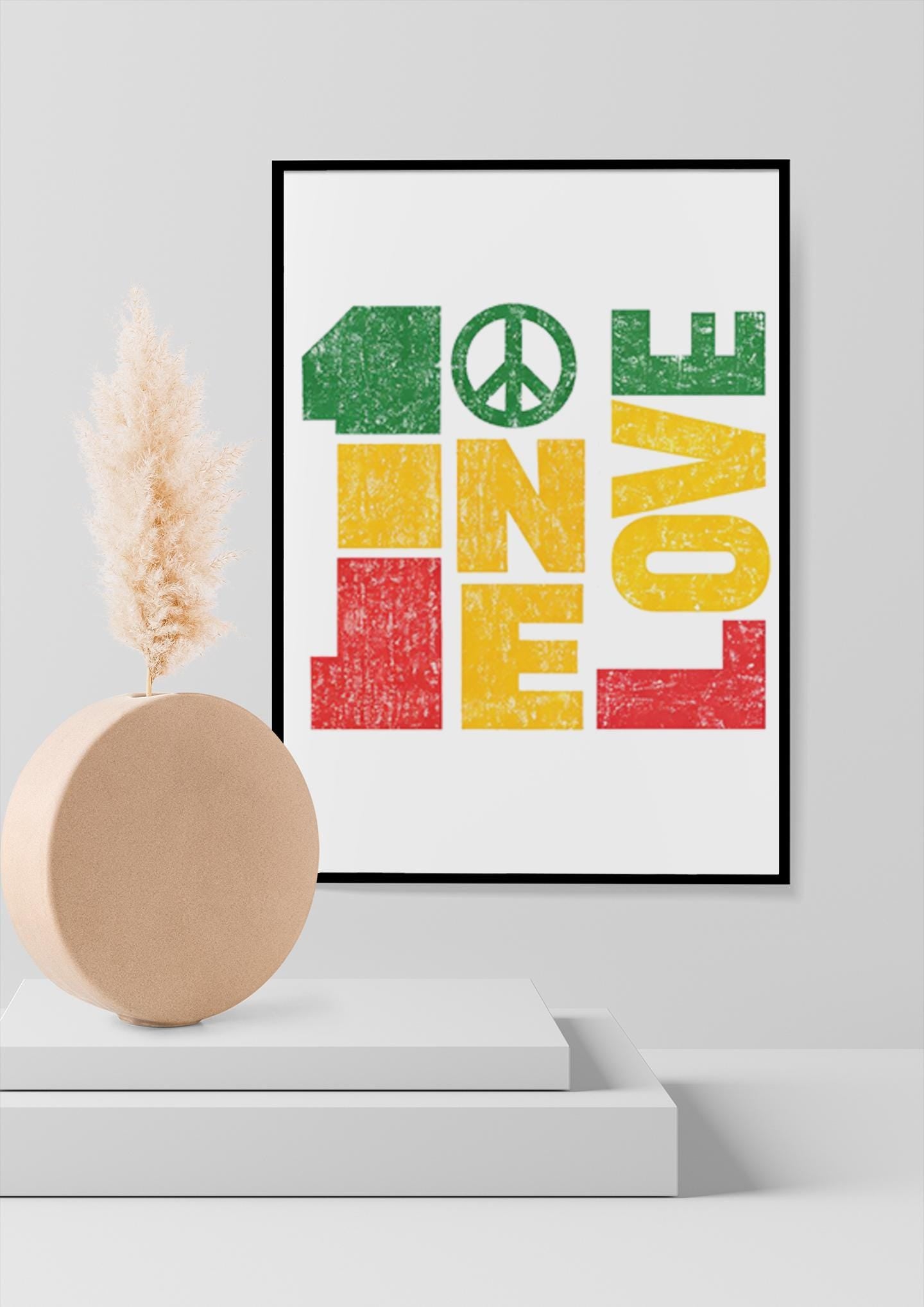 Framed Music Print Wall Art: One Love Design - 2 Sizes A3 or A4
