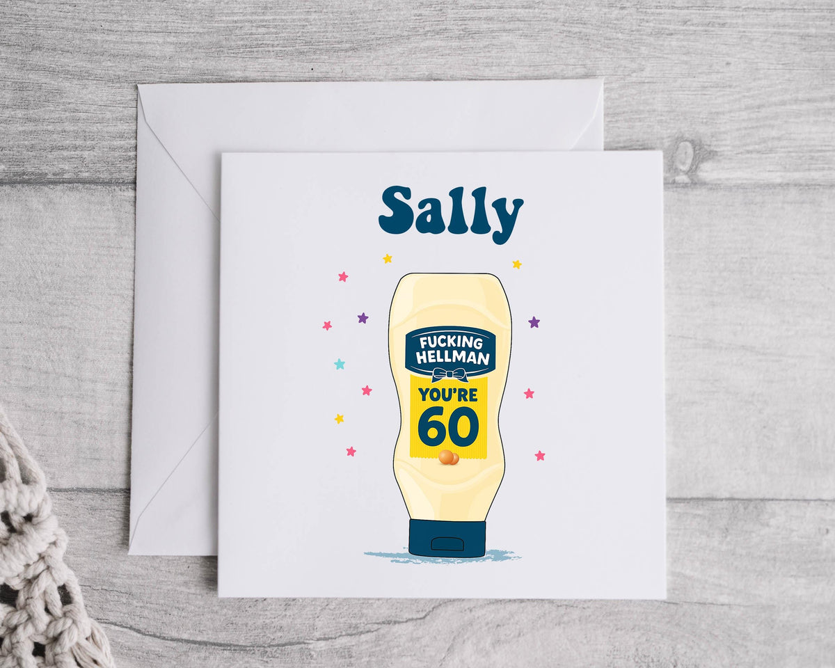 Personalised 60th Birthday Card, Mayo Cartoon Design