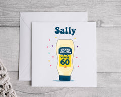 Personalised 60th Birthday Card, Mayo Cartoon Design