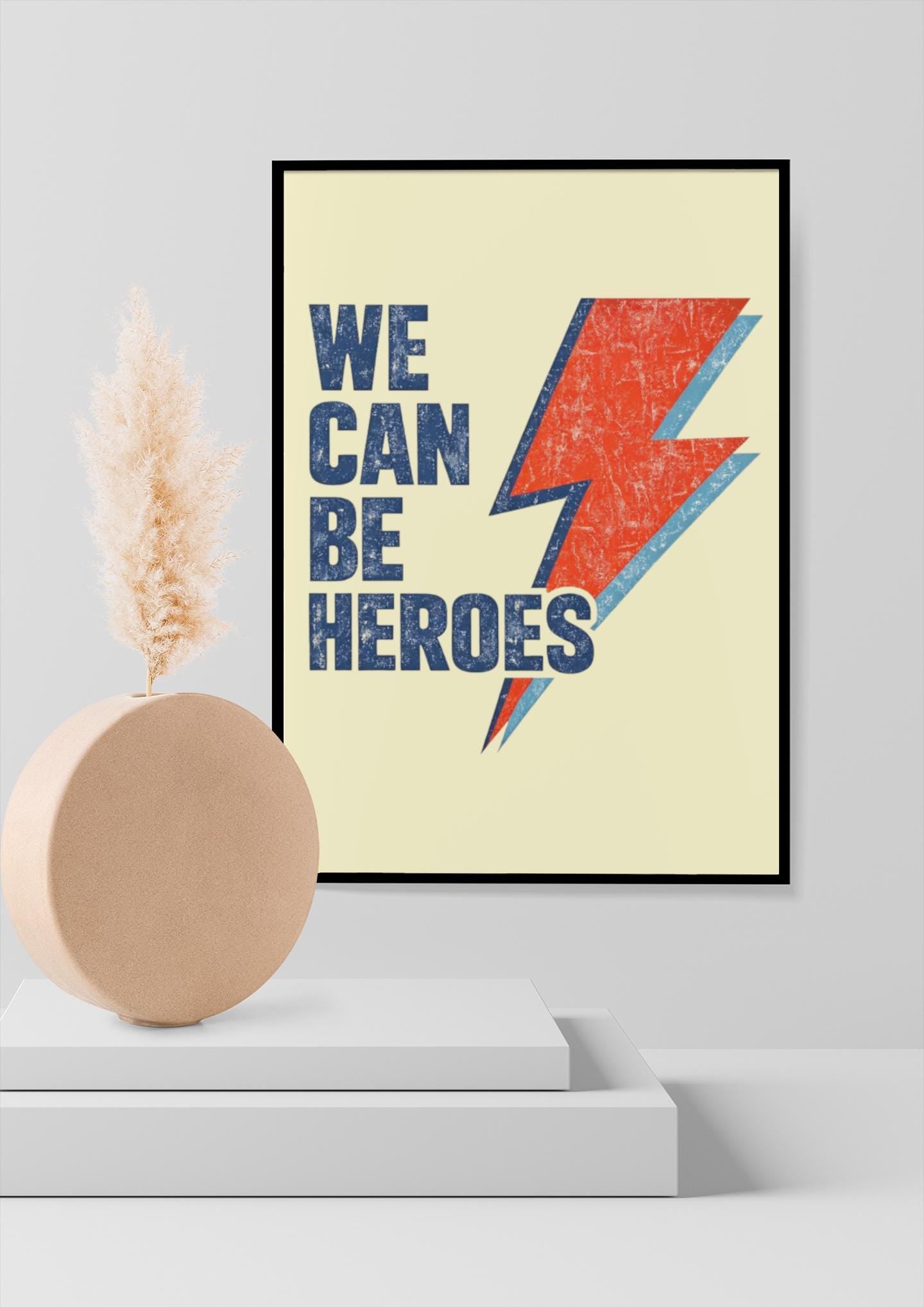 Framed Music Print Wall Art: We Can Be Heroes Design - 2 Sizes A3 - A4