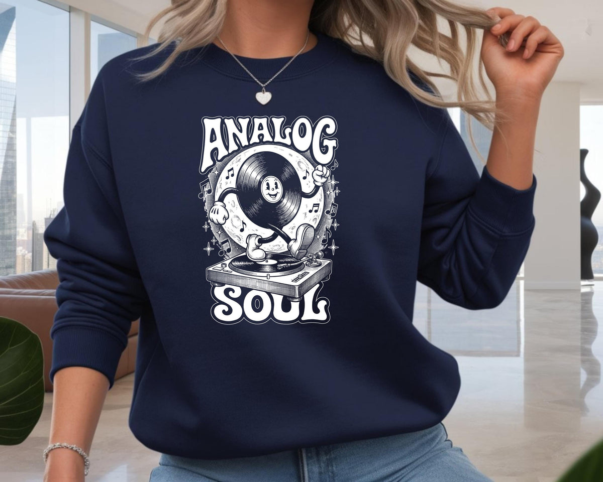 Music Sweatshirt: Analog Soul Design, Navy Blue Gildan Heavyweight