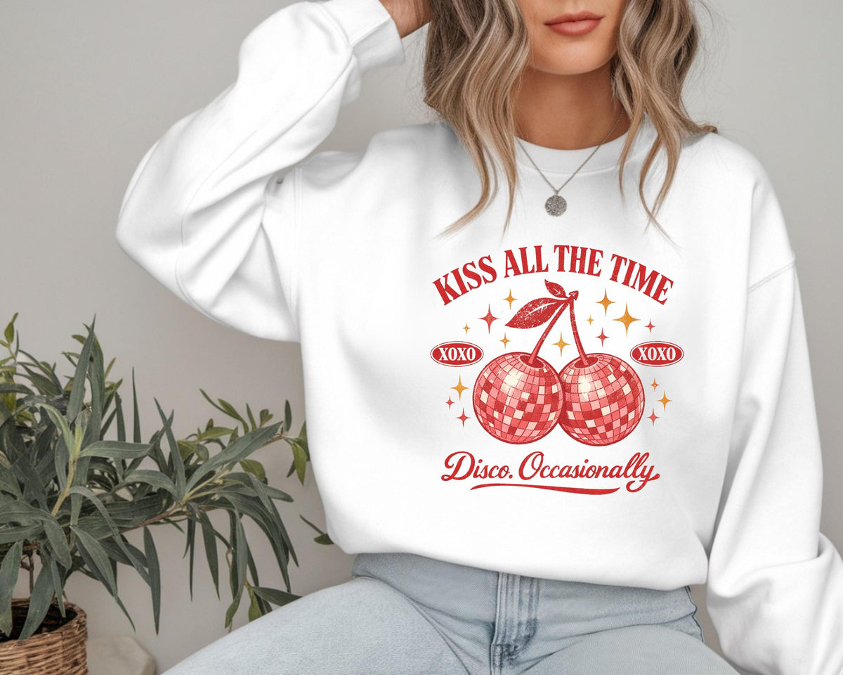 Music Sweatshirt: Kiss All The Time Disco Occasionally Design, Sand Colour Gildan Heavyweight
