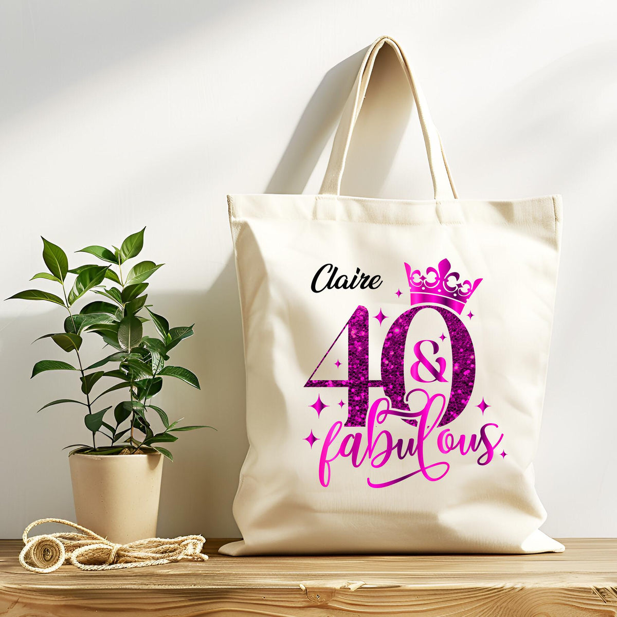 Personalised 40th Birthday Tote Bag - Custom Name Print - Tracked UK Shipping