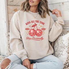 Music Sweatshirt: Kiss All The Time Disco Occasionally Design, Sand Colour Gildan Heavyweight