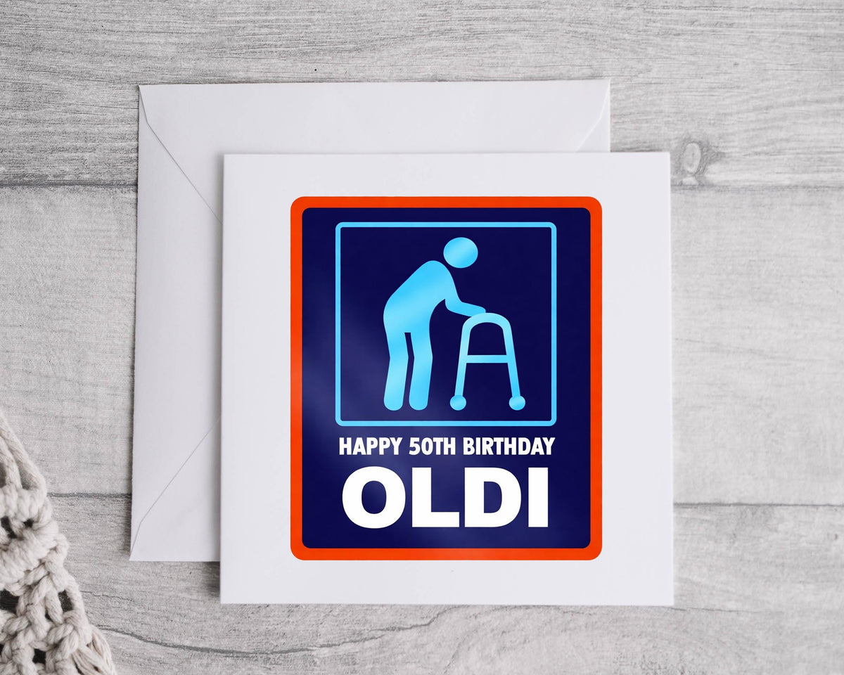 Personalised 50th Birthday Card: Aldi Oldi Design - Fast UK Shipping