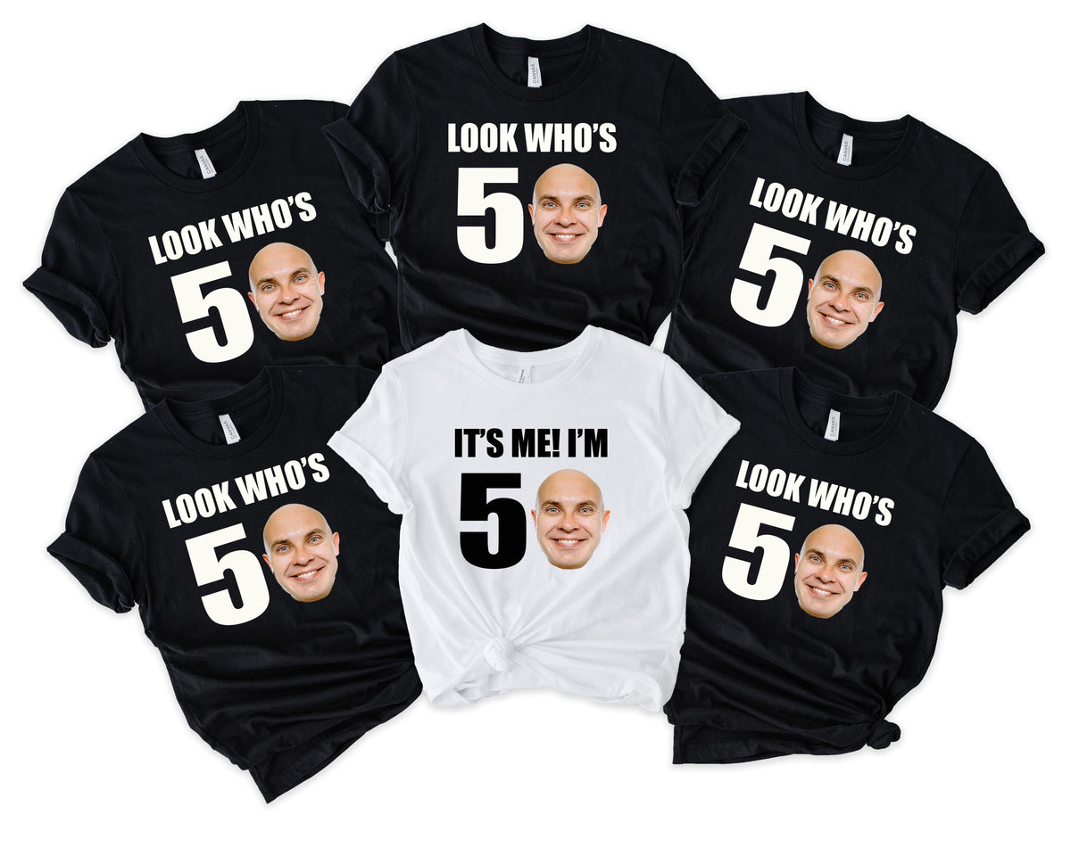 Personalised 50th Birthday T-Shirt - Look Who's 50 Design - Custom Face Tee