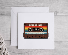 Personalised 50th Birthday Card: Retro Cassette 1976 Design