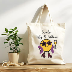 Personalised 50th Birthday Tote Bag - Fifty & Fab Design - Tracked UK Shipping