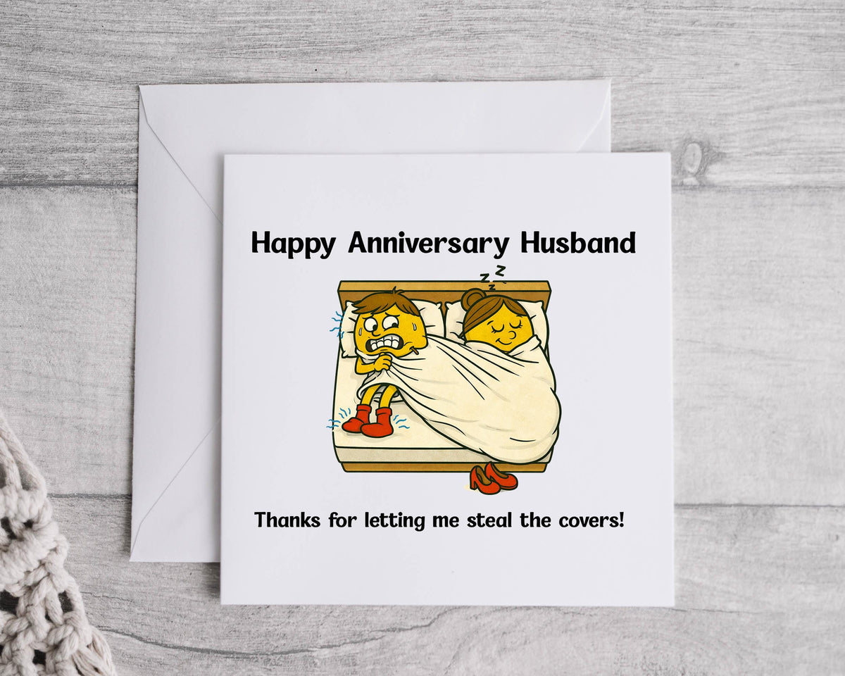 Funny Husband Anniversary Card -  Steal the Covers Design - Custom print