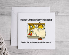 Funny Husband Anniversary Card -  Steal the Covers Design - Custom print