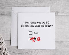 Funny 50th Birthday Card: Grown Up Design - Fast UK Postage