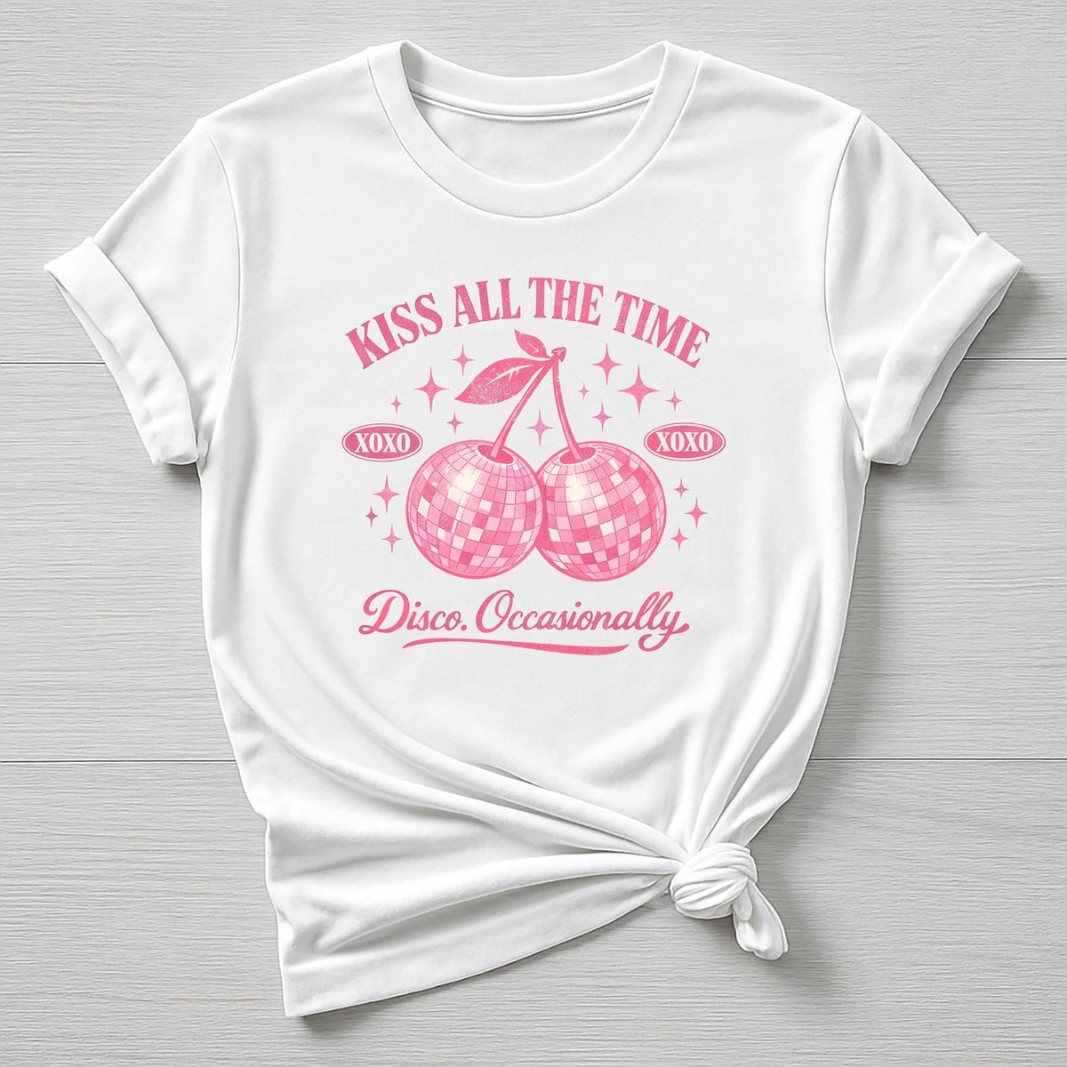 Music T-Shirt : Pink Kiss All The Time Disco Occasionally Design, Gildan Softstyle