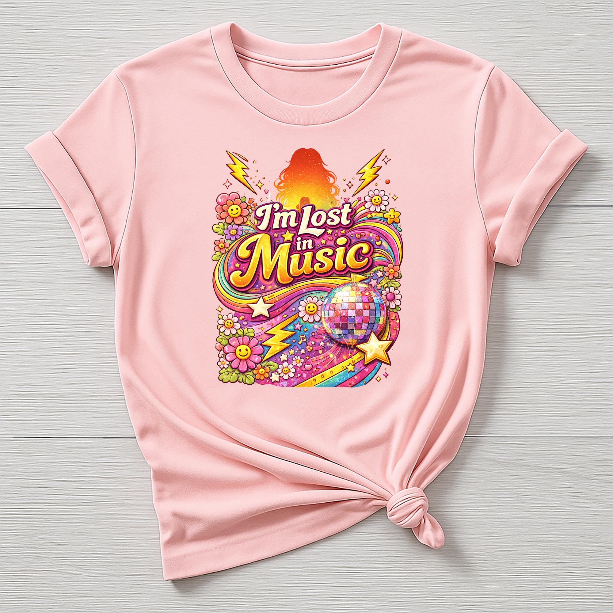 Music T-Shirt : Lost in Music Retro DIsco Design, Gildan Softstyle