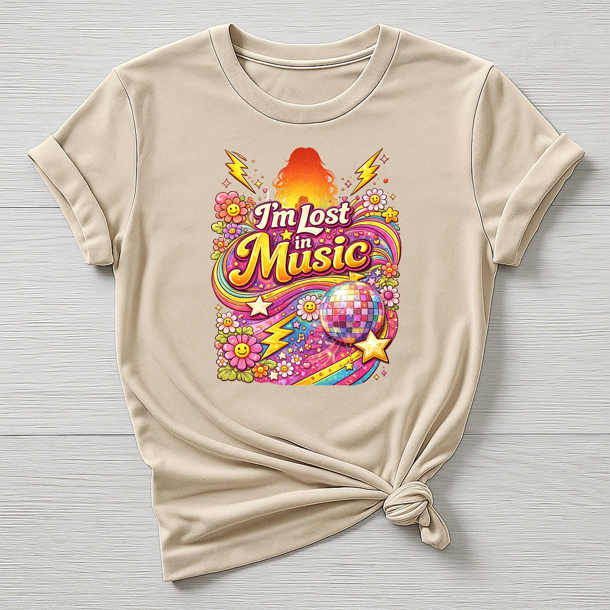 Music T-Shirt : Lost in Music Retro DIsco Design, Gildan Softstyle