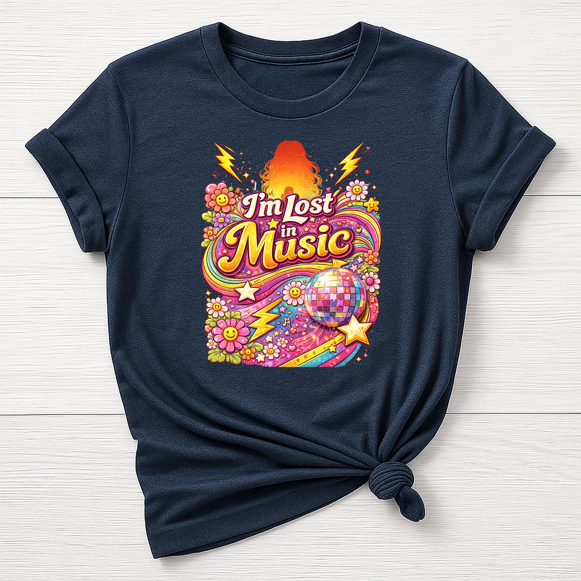 Music T-Shirt : Lost in Music Retro DIsco Design, Gildan Softstyle