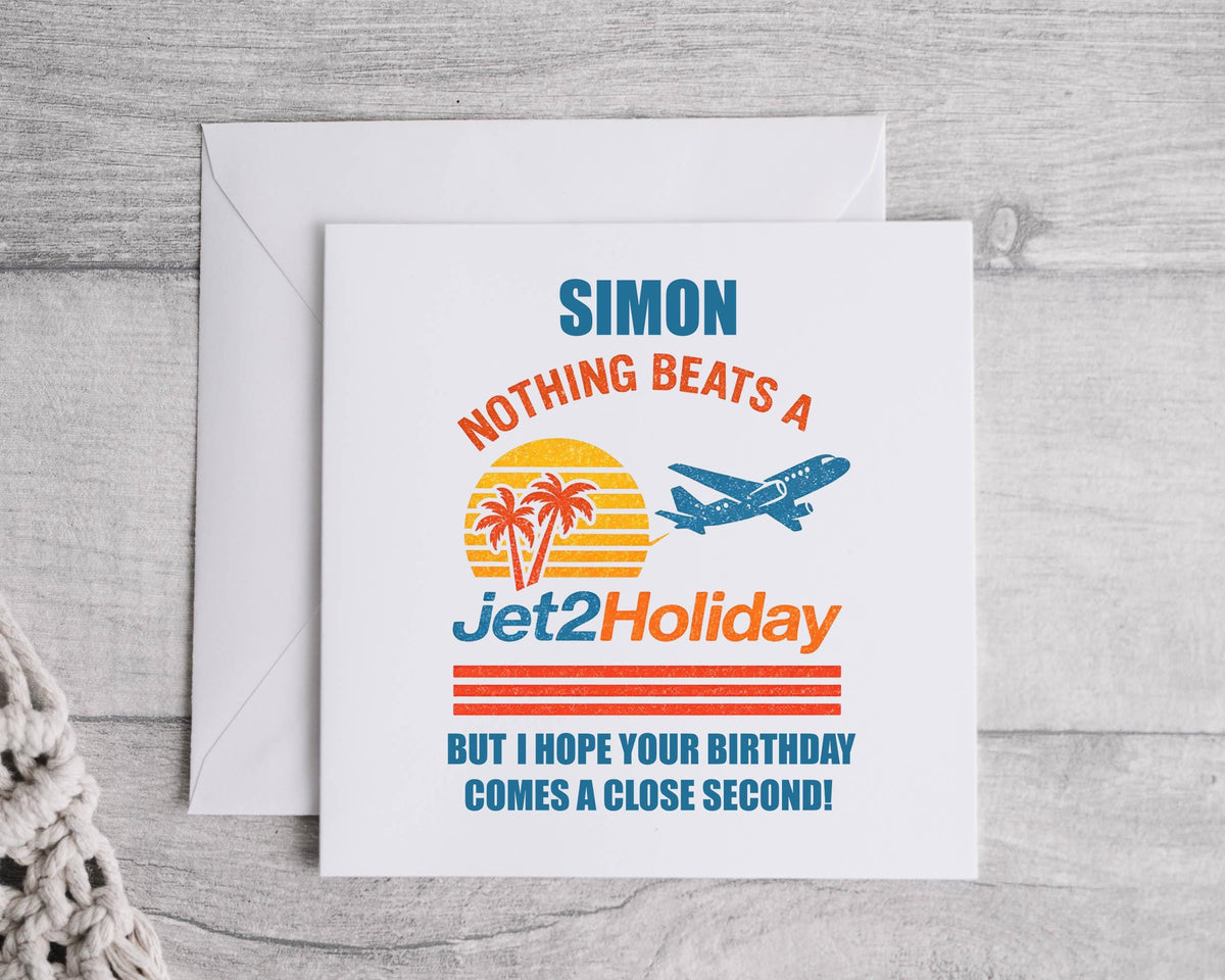Personalised Funny Birthday Card: Jet Holiday Design - Fast UK Postage