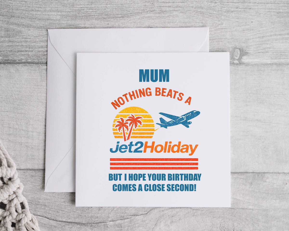 Personalised Mum Birthday Card: Jet Holiday Design - Fast UK Postage