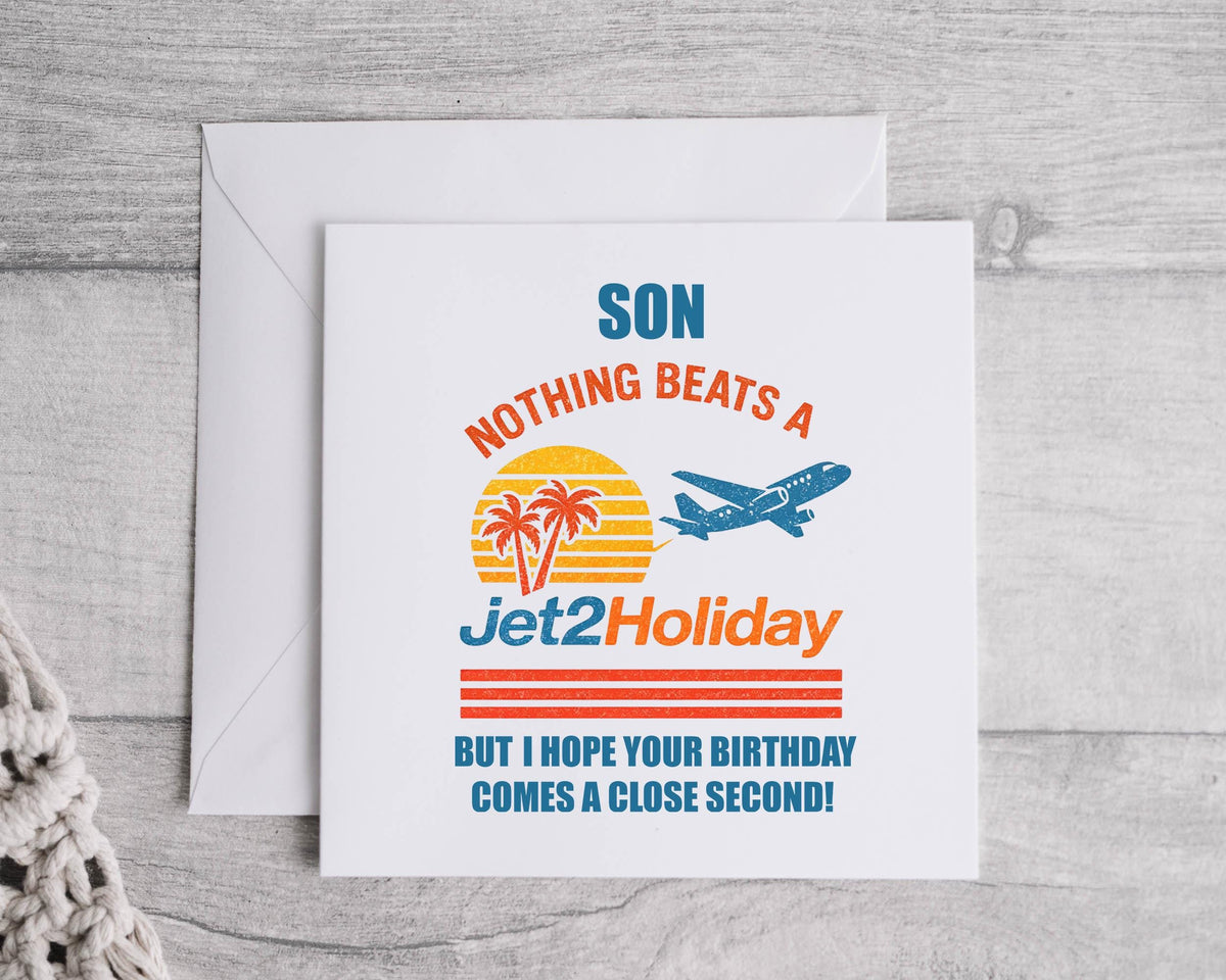 Personalised Son Birthday Card: Jet Holiday Design - Fast UK Postage