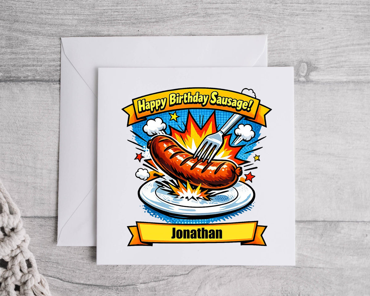 Personalised Sausage Birthday Card: Add any name Design - Fast UK Postage