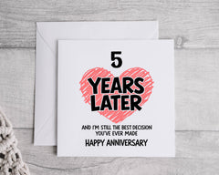 5th Anniversary Card - Five Years Later Design for Husband or Wife