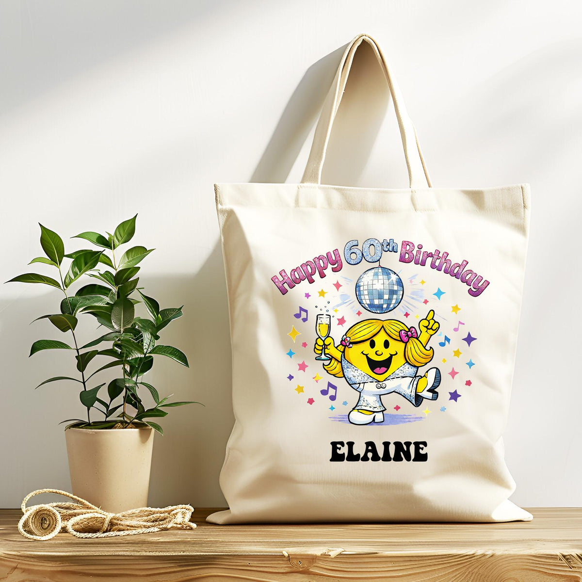 Personalised 60th Birthday Tote Bag - Dancing Queen Design - Tracked UK Shipping