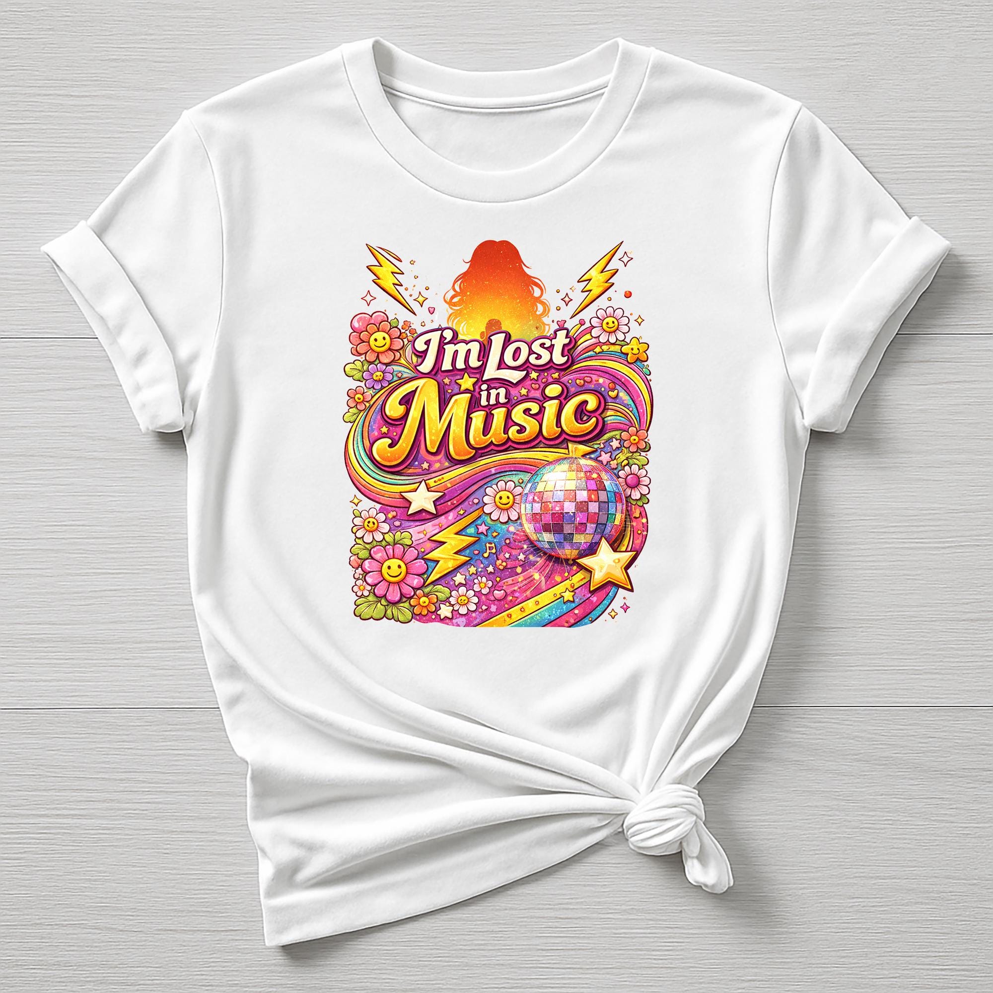 Music T-Shirt : Lost in Music Retro DIsco Design, Gildan Softstyle
