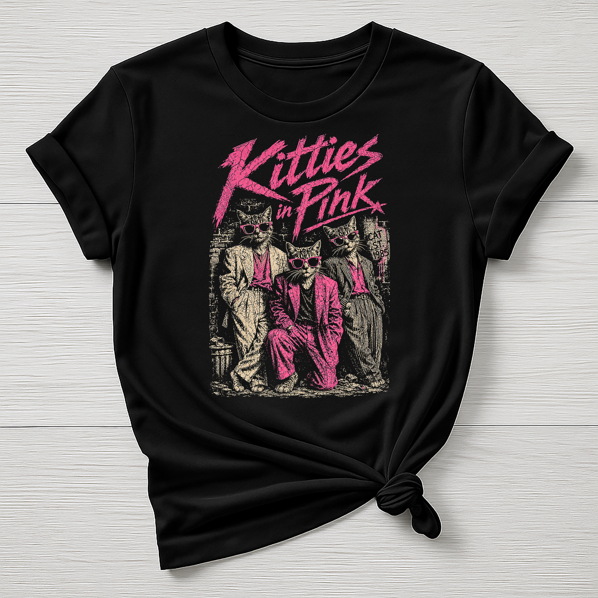 Animal Movie T-Shirt - Kitties in Pink Design , Gildan Softstyle