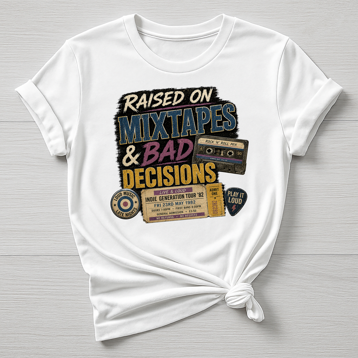 Music T-Shirt : Rock Mix Tapes & Bad Decisions Design, Gildan Softstyle