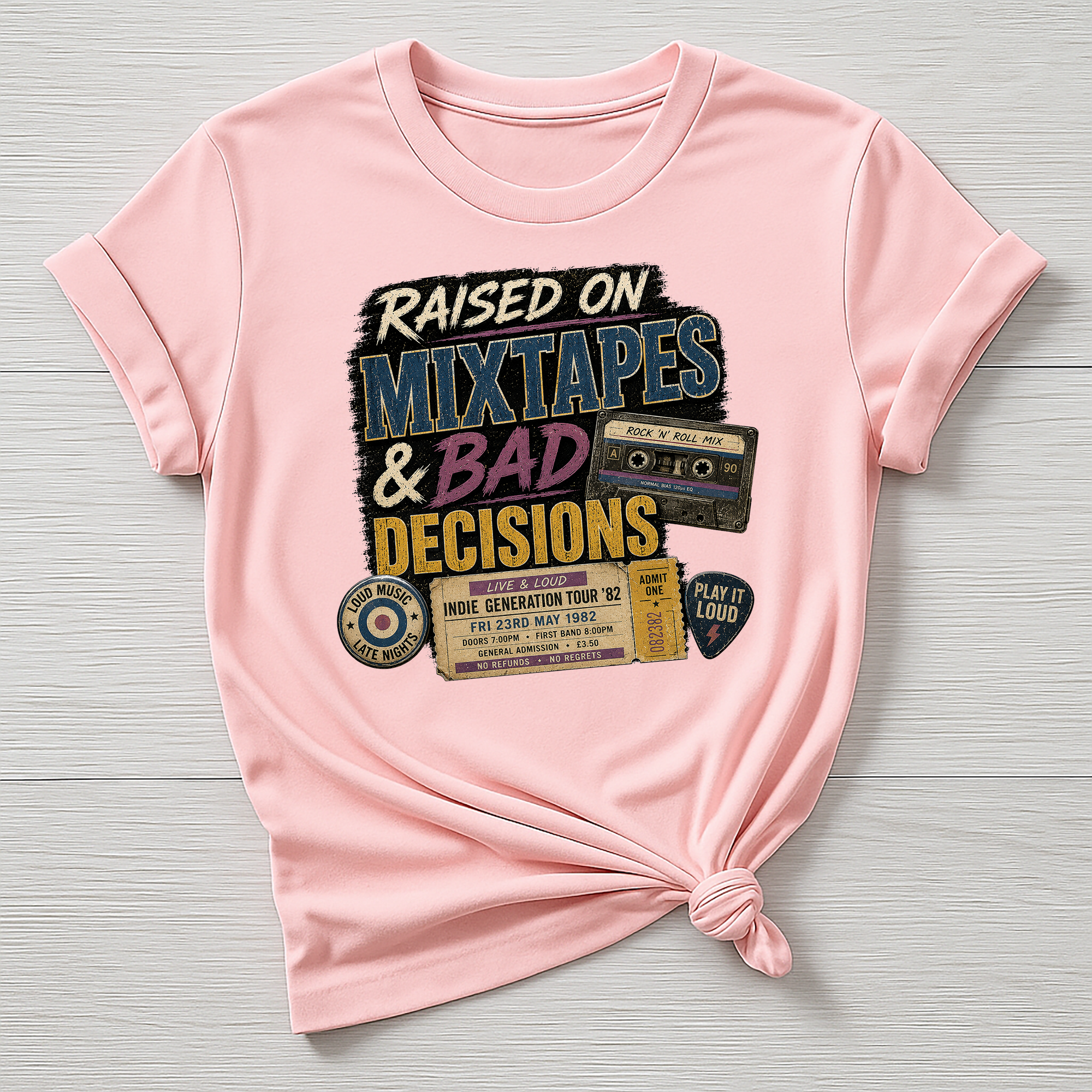 Music T-Shirt : Rock Mix Tapes & Bad Decisions Design, Gildan Softstyle