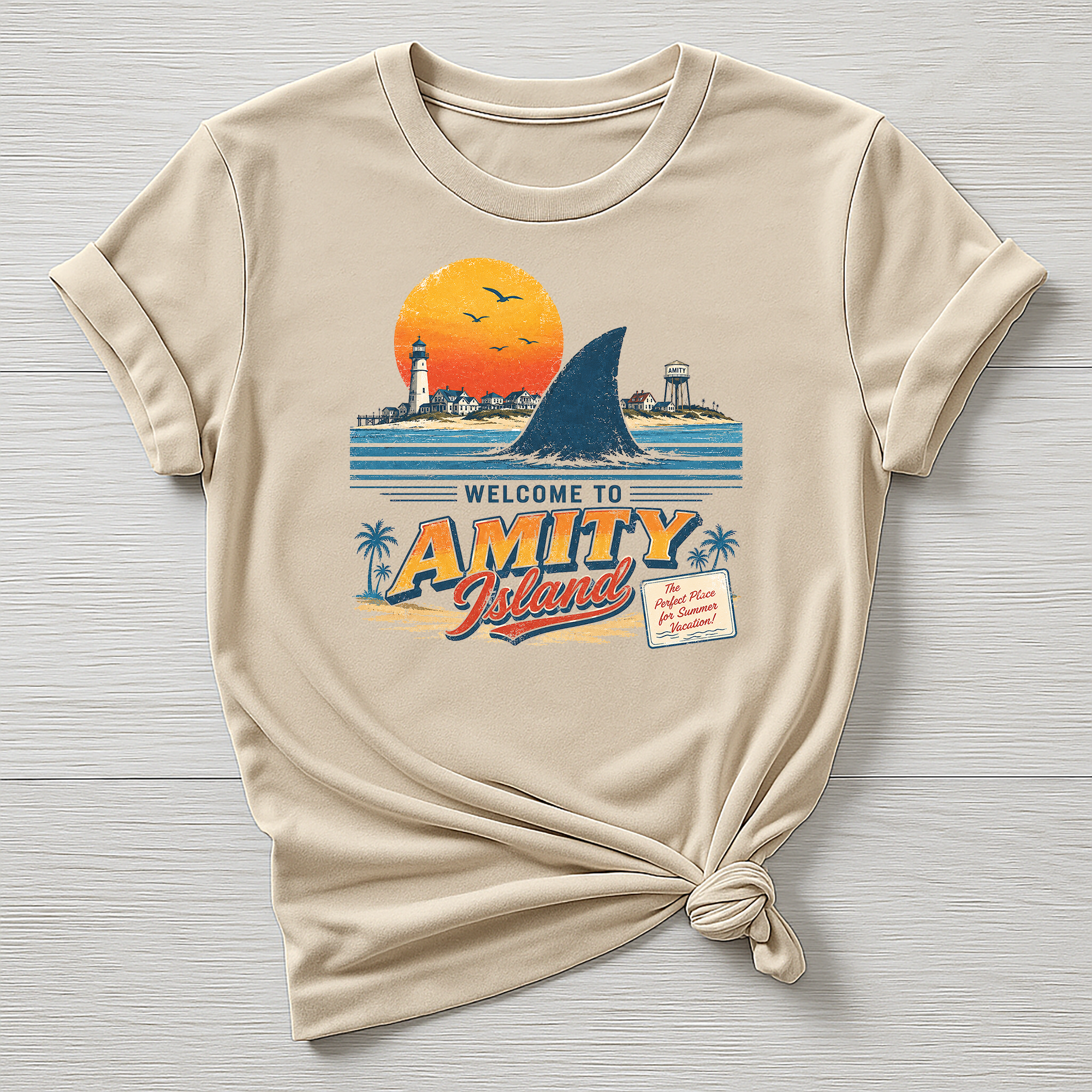 Welcome to Amity Island T-Shirt : Post card Design, Gildan Softstyle