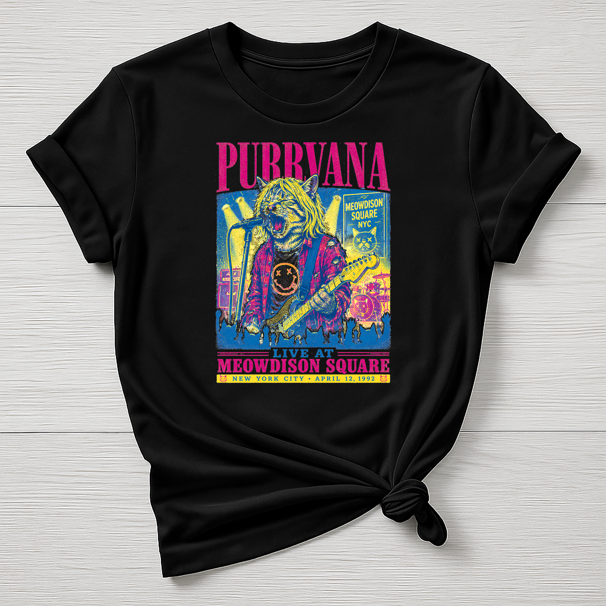 Animal Rock T-Shirt - Purrvana Concert Poster Design - Gildan Softstyle
