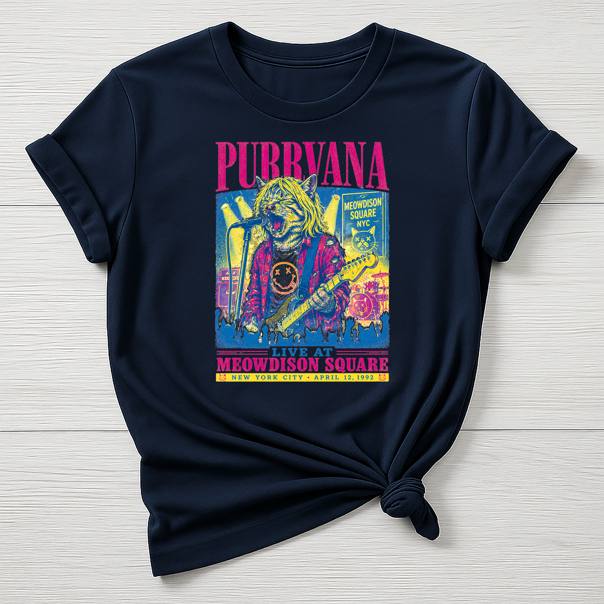 Animal Rock T-Shirt - Purrvana Concert Poster Design - Gildan Softstyle