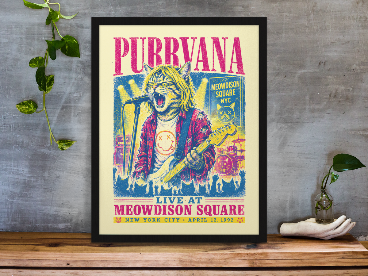 Purvana Framed Print Wall Art: Music Parody Design - 2 Sizes A4 or A4