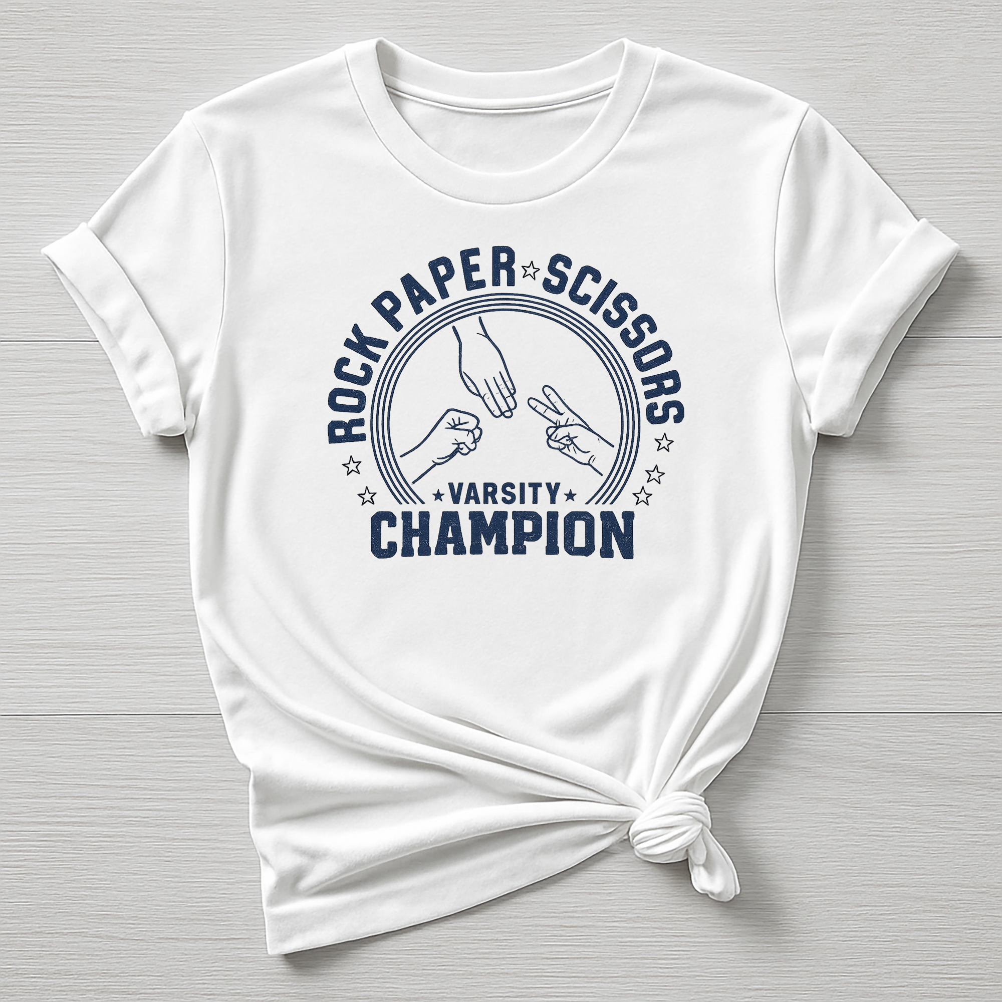 Rock Paper Scissors Champion T-Shirt - Unisex - Fast Tracked Post - Gildan Softstyle