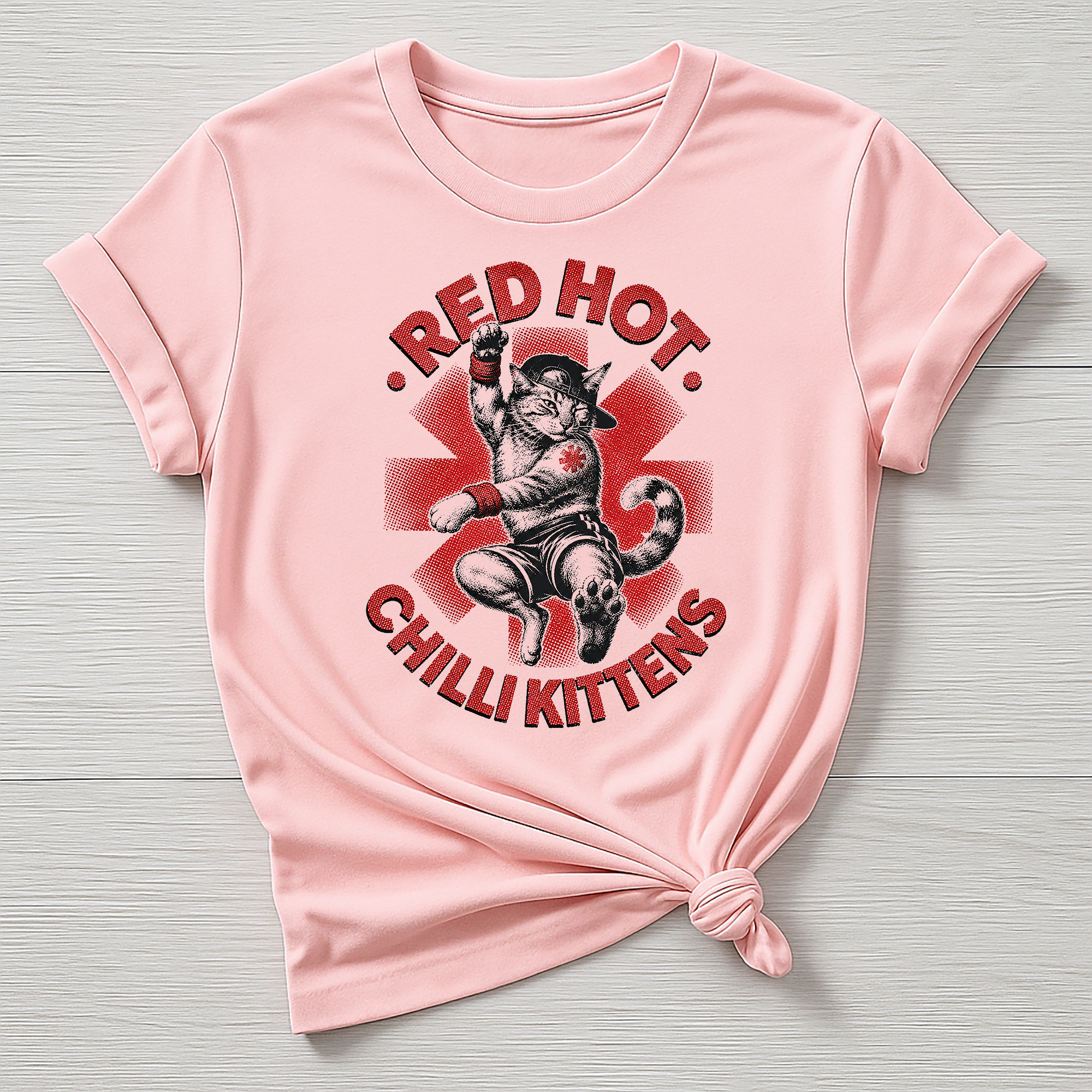 Animal Rock T-Shirt - Red Hot Chill Kittens Design - Gildan Softstyle