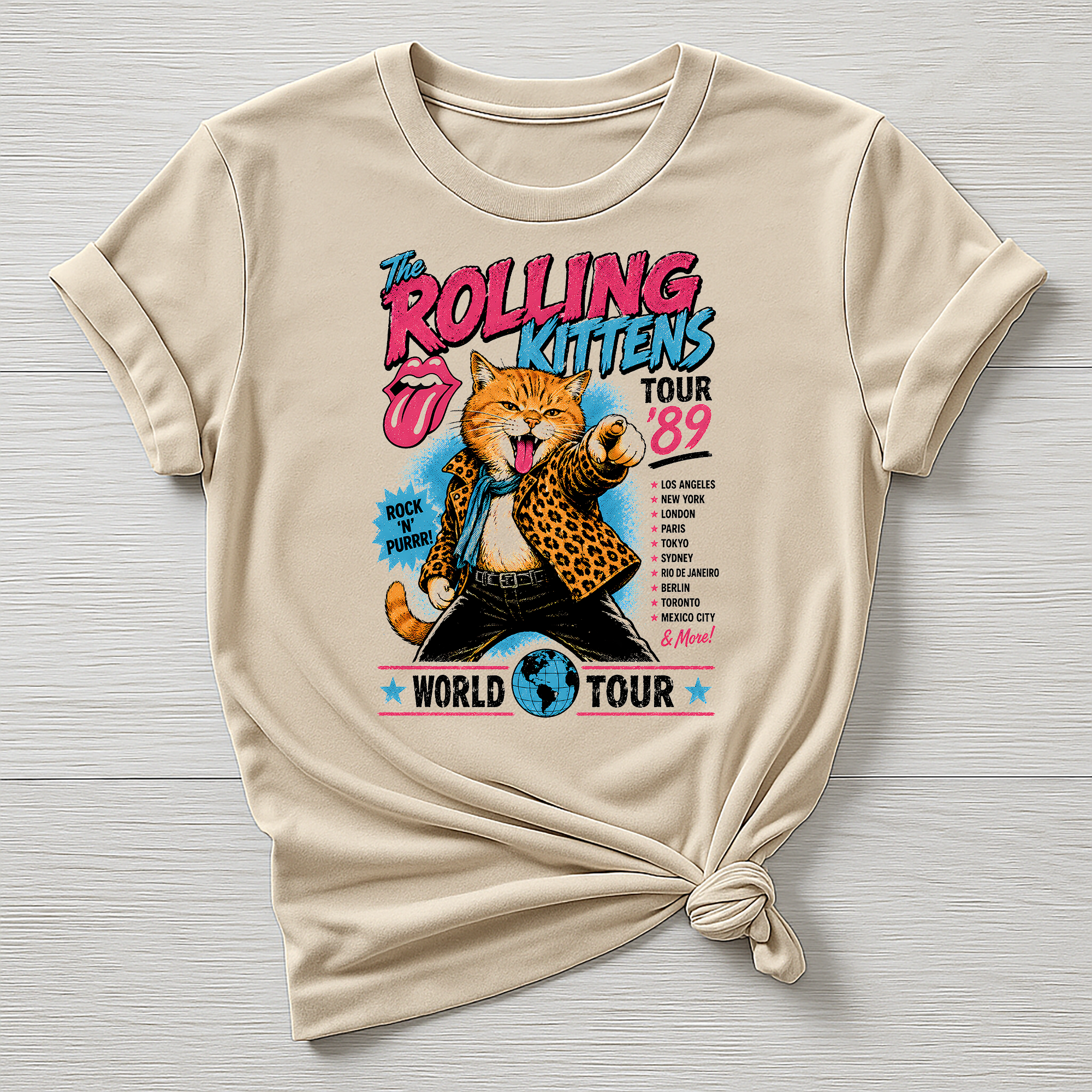 Animal Rock T-Shirt - The Rolling Kittens Concert Poster Design - Gildan Softstyle
