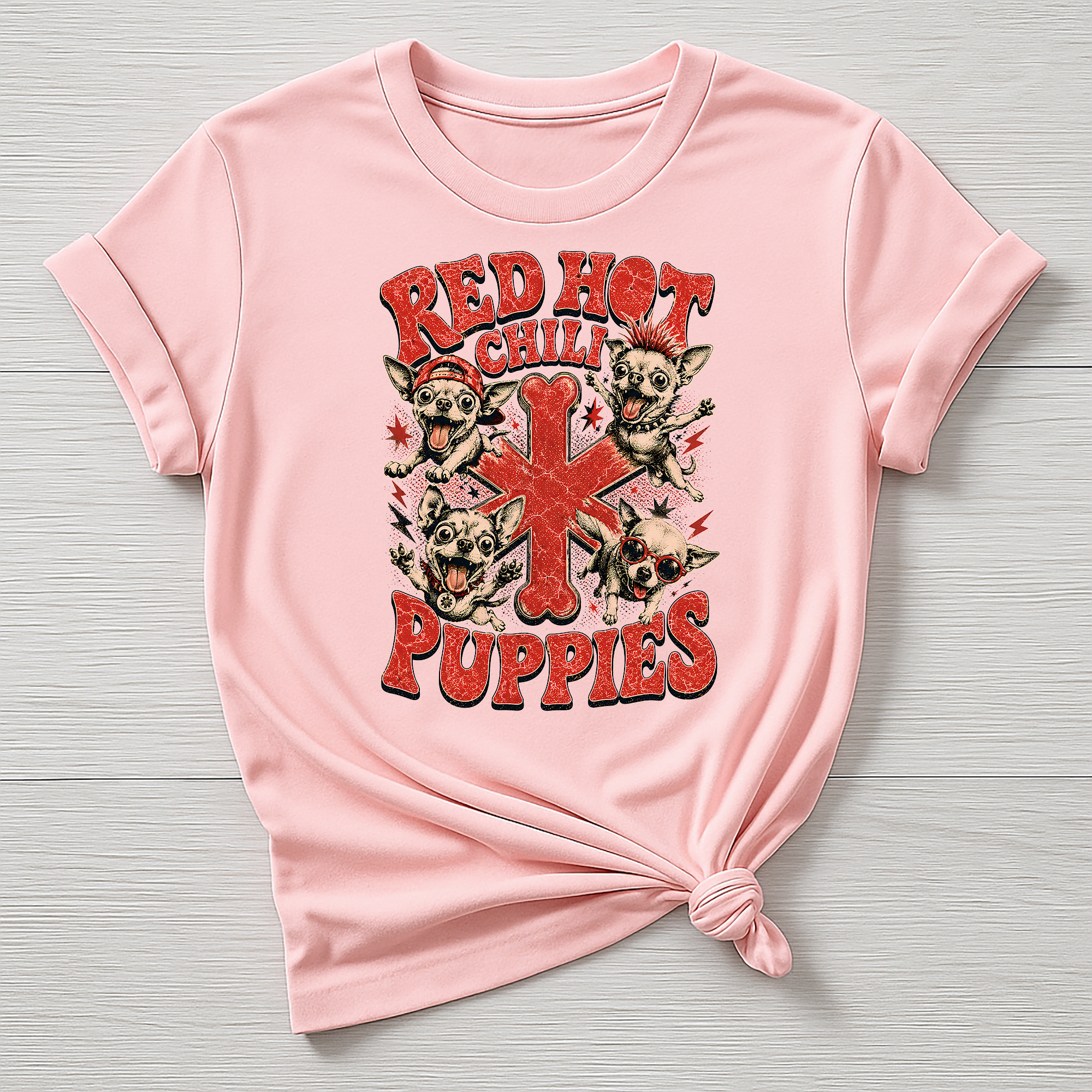 Animal Rock T-Shirt - Red Hot Chill Puppies Design - Gildan Softstyle