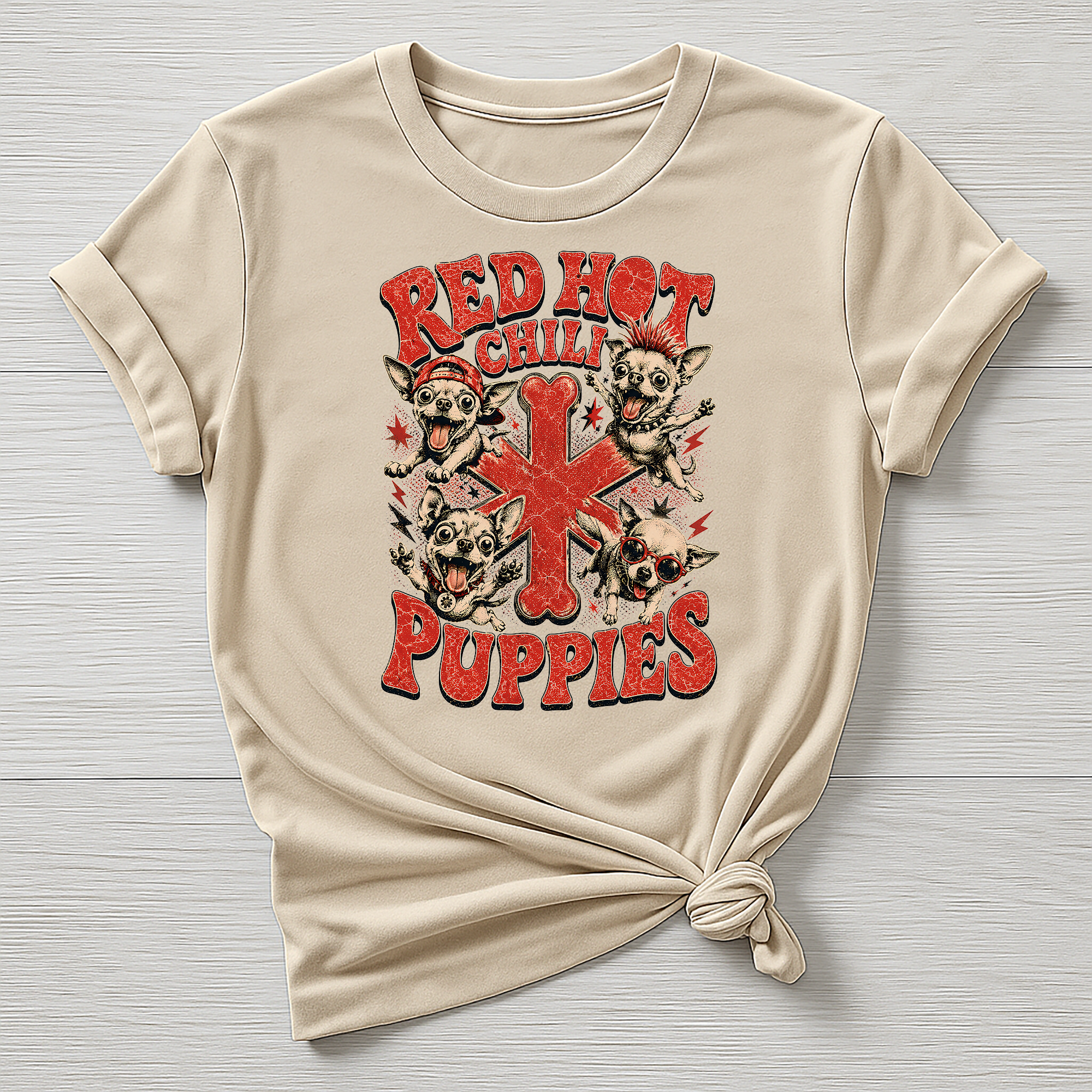 Animal Rock T-Shirt - Red Hot Chill Puppies Design - Gildan Softstyle
