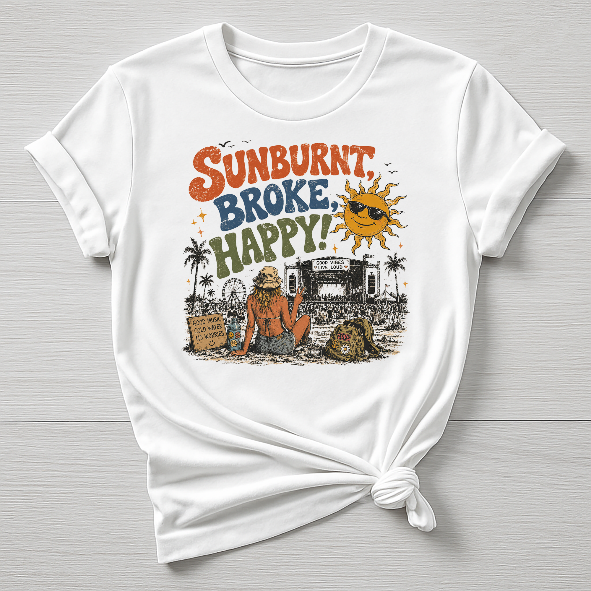 Music T-Shirt : Sunburnt, Broke Happy Design, Gildan Softstyle