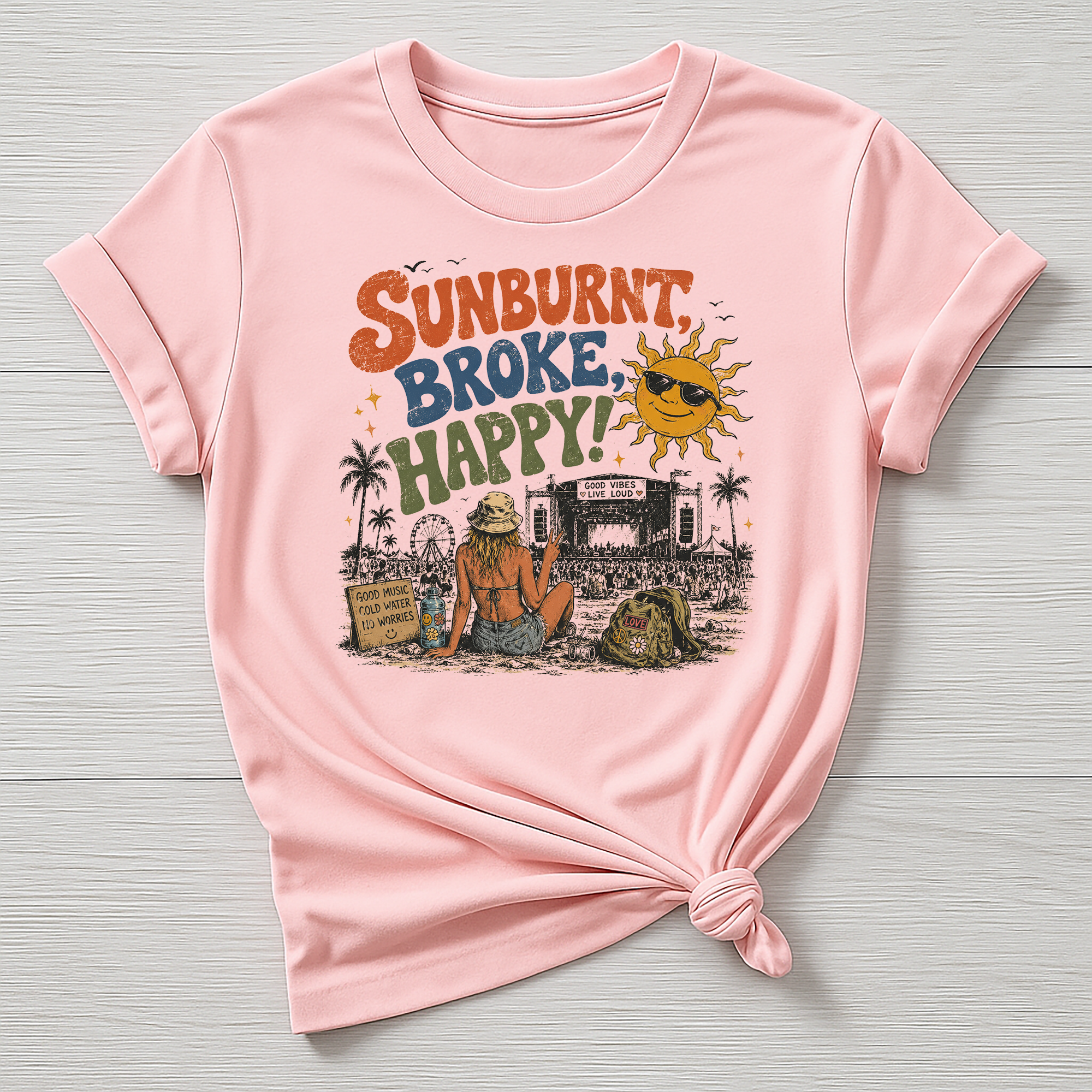 Music T-Shirt : Sunburnt, Broke Happy Design, Gildan Softstyle