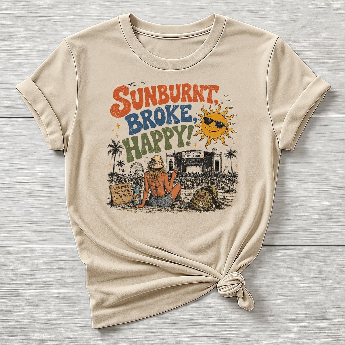 Music T-Shirt : Sunburnt, Broke Happy Design, Gildan Softstyle