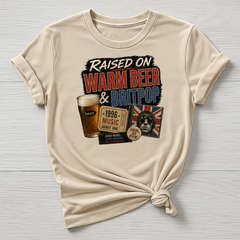 Music T-Shirt : Raised on Warm Beer & Britpop Design, Gildan Softstyle