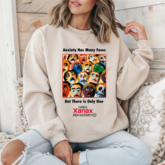 Music Sweatshirt: Anxiety Has Many Faces Xanax Design Gildan Heavyweight